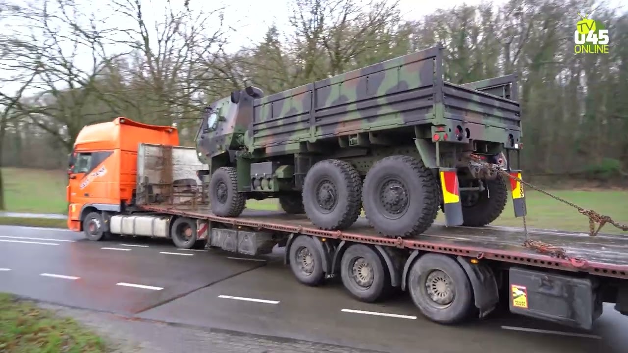 Legervoertuigen VS vertrekken vanuit Eygelshoven naar grens met Oekraïne